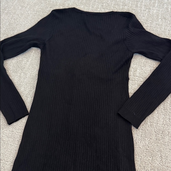 Rouje Paris Mila Midi Dress Black Eyelet Ribbed sweater faux wrap v neck button - Picture 11 of 15